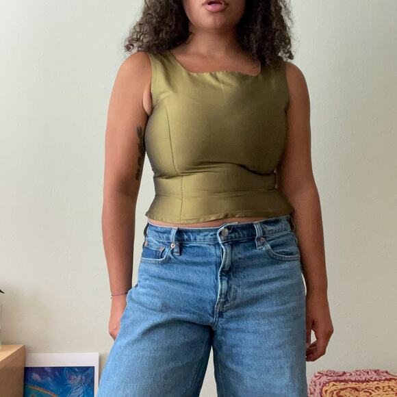 OLEANA vintage 90s silk green corset tank made in Norway - Picture 1 of 8